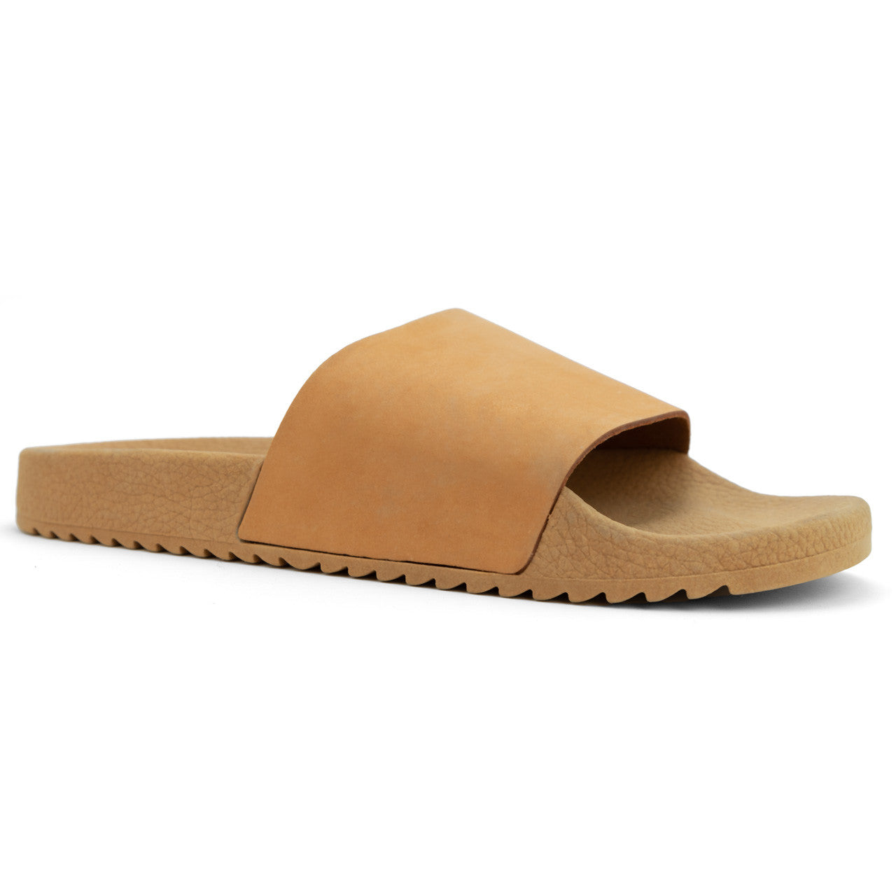 Close up of leather flatforms in beige