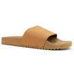 Close up of leather flatforms in beige