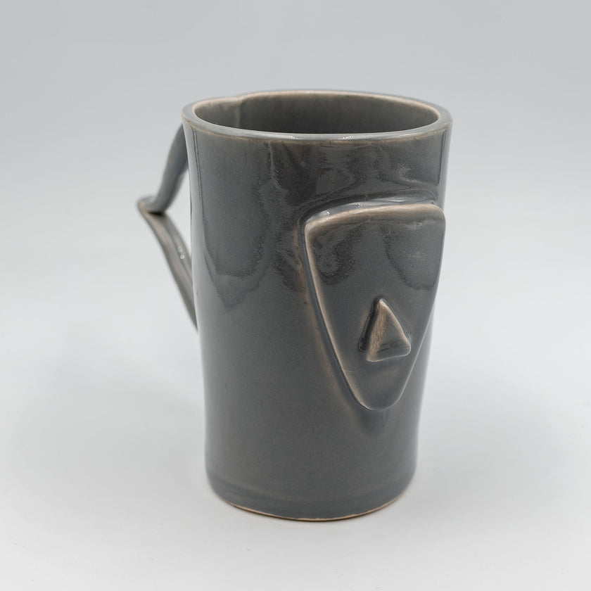 Close up of cycladian style, large ceramic mug in mineral gray