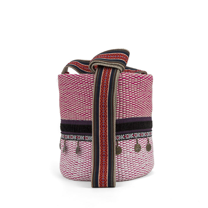 Ethnic Wild Orchid and Orange Handwoven Bucket Bag