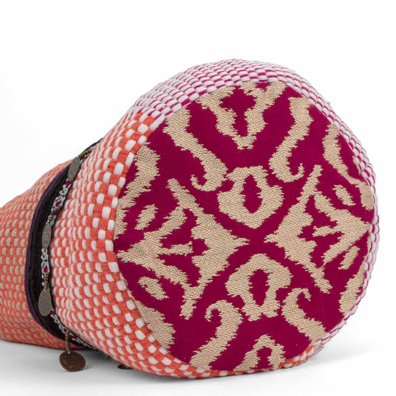 Ethnic Wild Orchid and Orange Handwoven Bucket Bag styled view