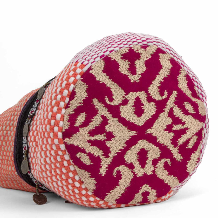 Ethnic Wild Orchid and Orange Handwoven Bucket Bag styled view