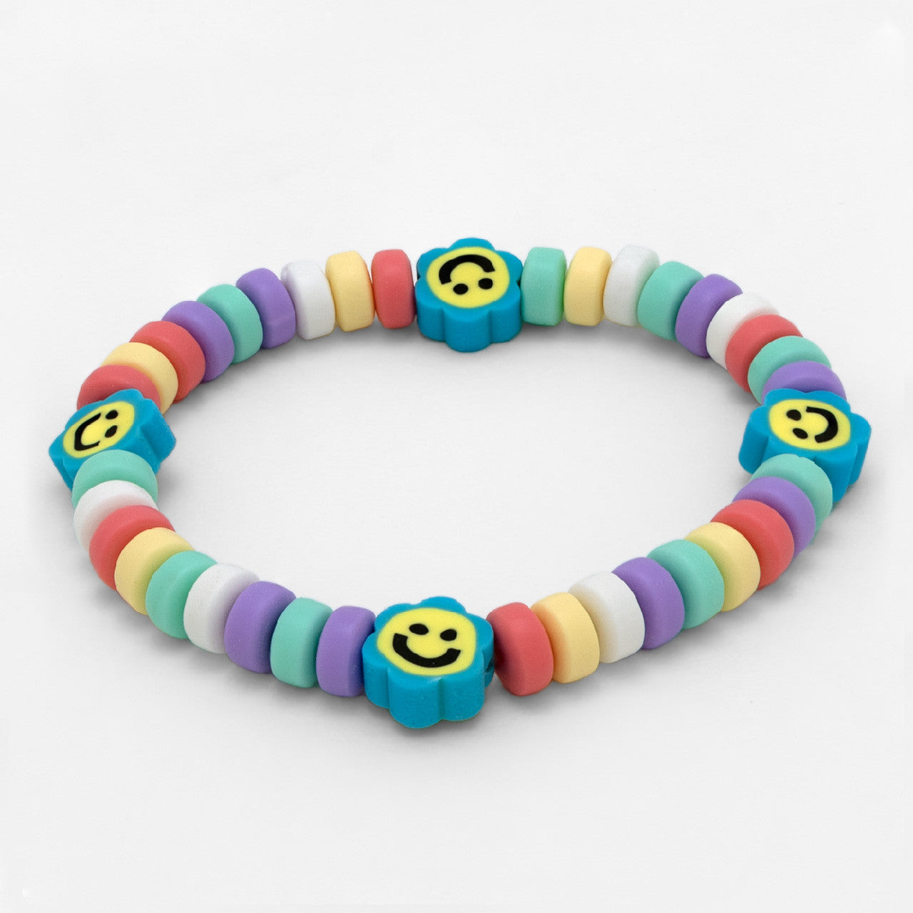 Colourful Candy Blue Smiley Face Flower Bracelet Handmade in Greece