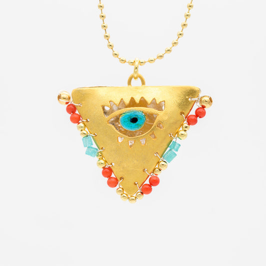 Coral & Light Blue "Filakto" Talisman, Lucky Charm, Necklace