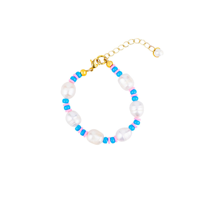 Close up of pearly cycladic sunset bracelet, adjustable