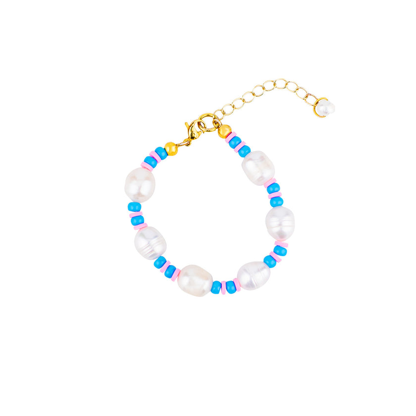Close up of pearly cycladic sunset bracelet, adjustable