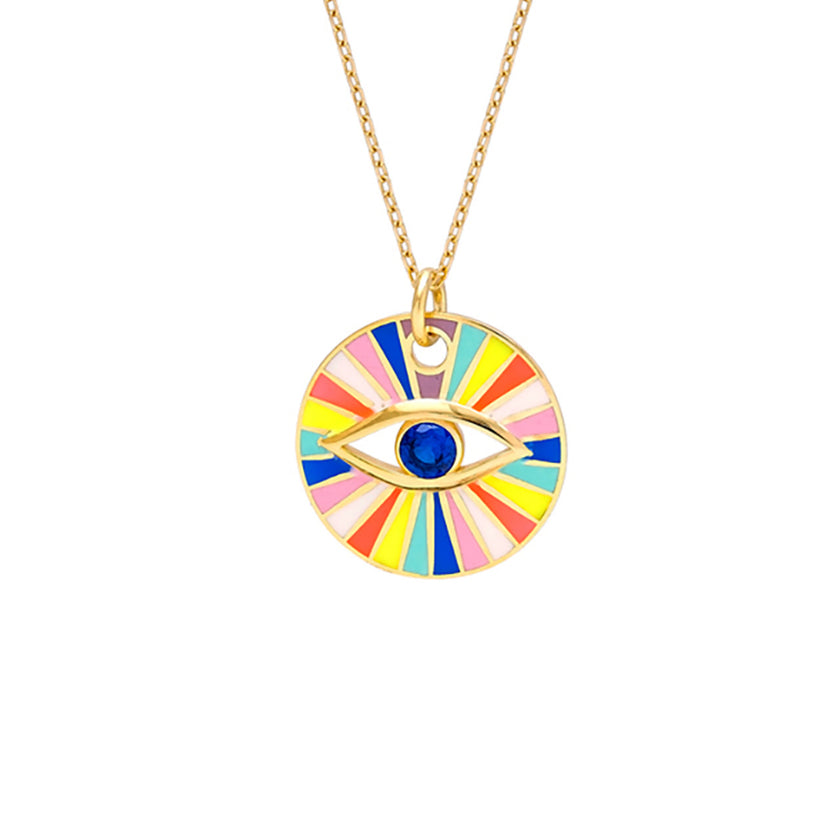 Enamel Colourful Sapphire Evil Eye Handmade Necklace