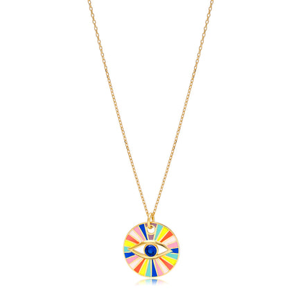 Enamel Colourful Sapphire Evil Eye Necklace – Gold-Plated Sterling Silver