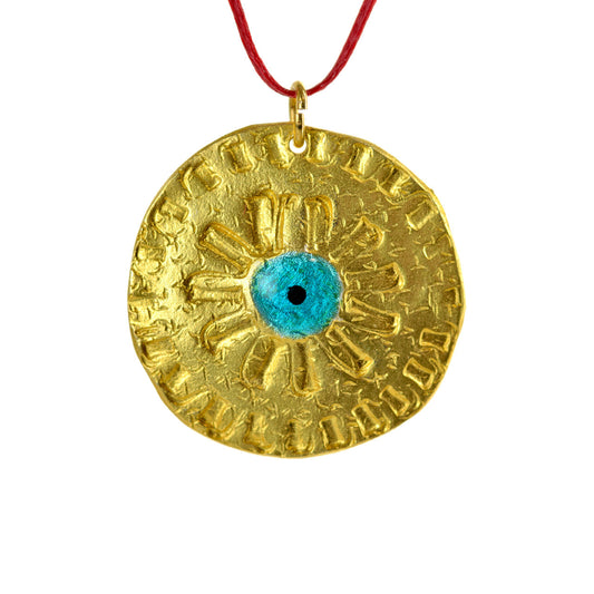 Tereza of Naxos Round Evil Eye Disc, Pendant in Gold-plated Silver Jewellery 89 € Tereza's Greek Concept Store