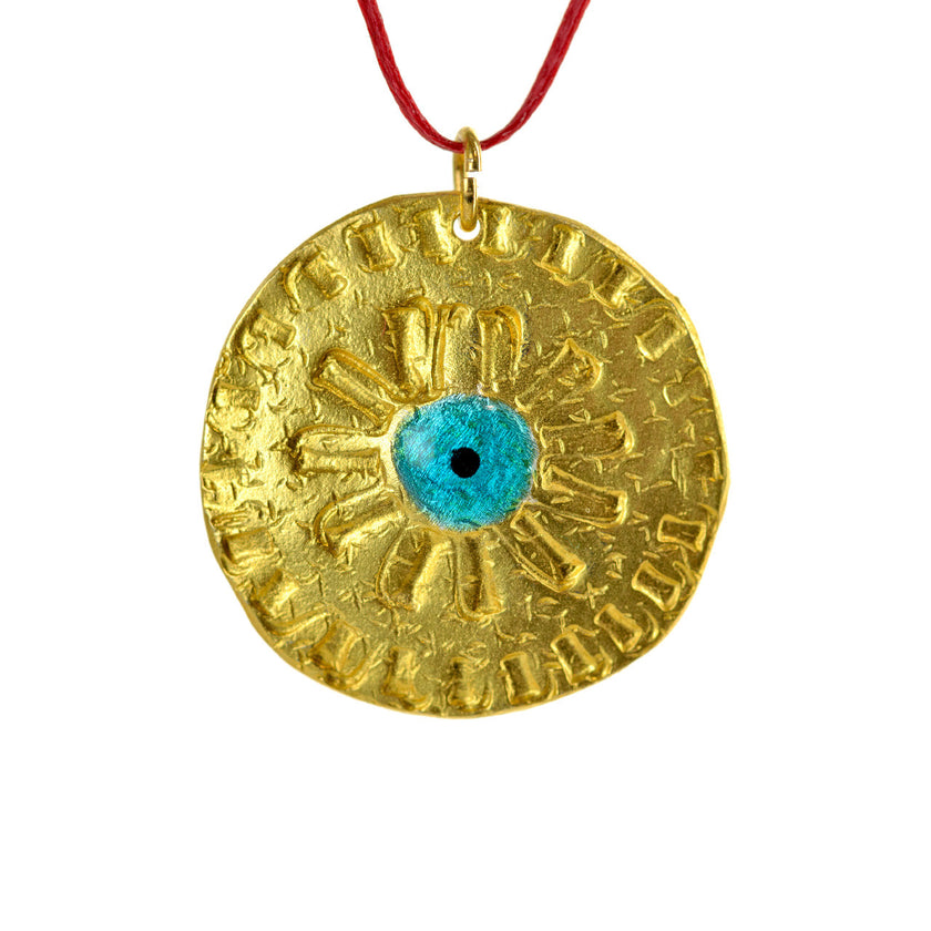 Round Evil Eye Disc, Pendant in Gold-plated Silver