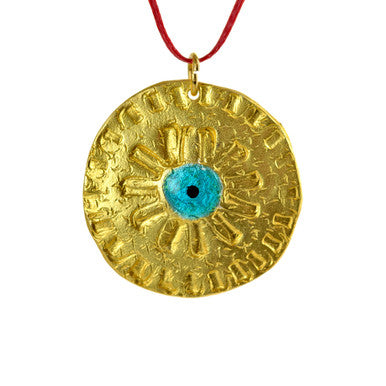 Round Evil Eye Disc, Pendant in Gold-plated Silver