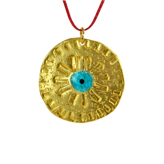 Round Evil Eye Disc, Pendant in Gold-plated Silver