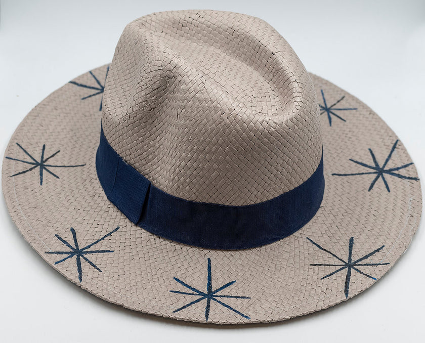 Five Stars, Fedora, Hand-painted Hat in Gray