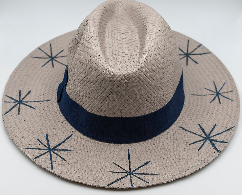 Five Stars, Fedora, Hand-painted Hat in Gray detail view