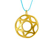Close up of handcrafted gold-plated silver geometric circle pendant necklace