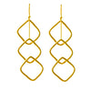 Close up of geometric square earrings, gold plated silver