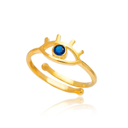 Our Gold Evil Eye Ring with a Sapphire Stone is an elegant yet powerful accessory. The symbol of protection against the evil eye is one of the most powerful symbols in Greek culture and this adjustable ring (size 5 to 9) with the blue sapphire