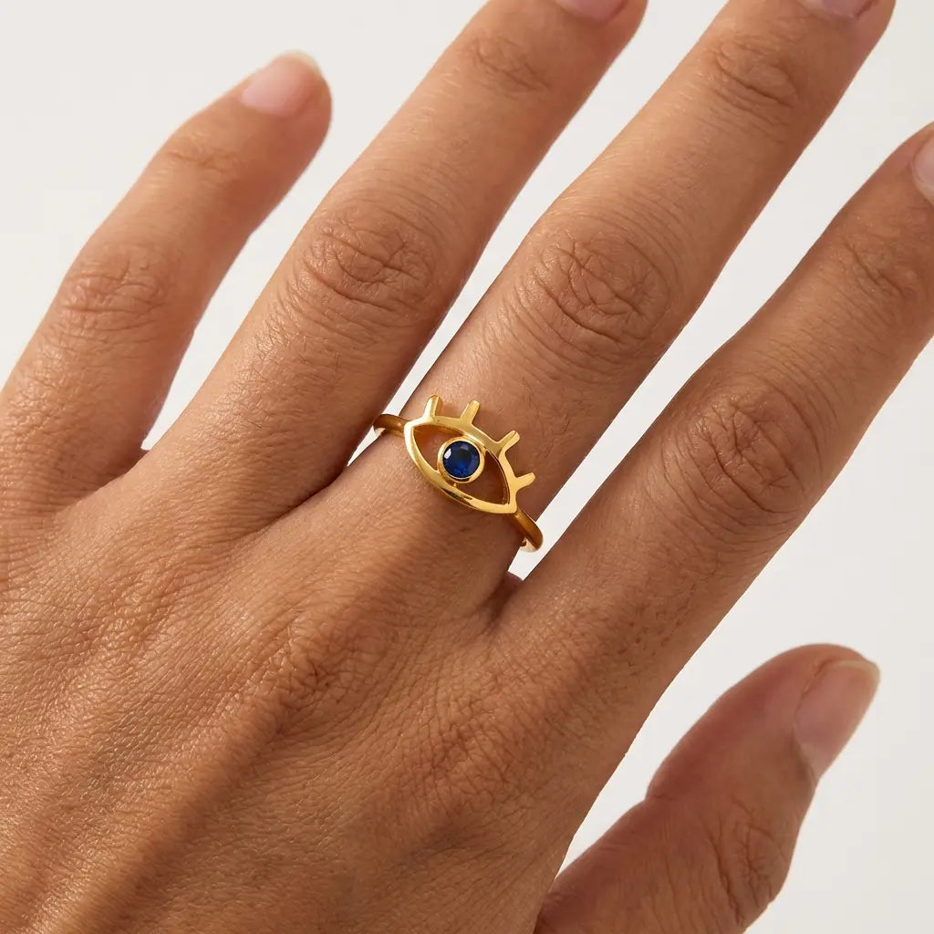 Gold Evil Eye Ring with Sapphire Stone | Gold-Plated Sterling Silver