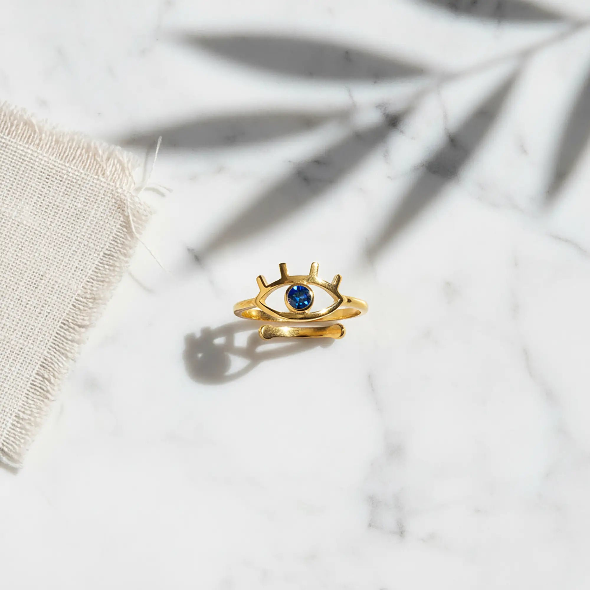 Gold Evil Eye Ring with Sapphire Stone | Gold-Plated Sterling Silver