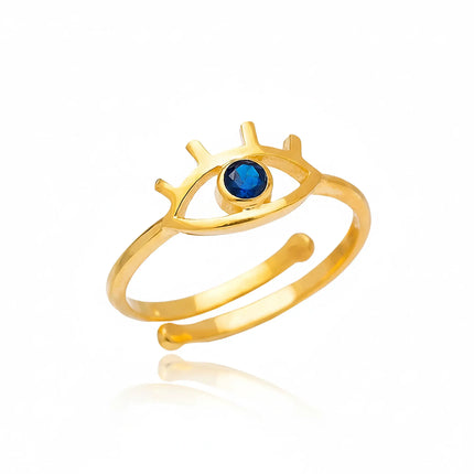 Gold Evil Eye Ring with Sapphire Stone | Gold-Plated Sterling Silver