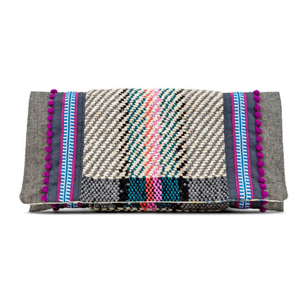 Cotton pouch envelope made by hand on the loom in grey and purple.