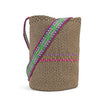 Boho Brown Jute Handwoven Bucket Bag in Purple styled view