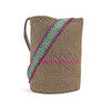 Boho Brown Jute Handwoven Bucket Bag in Purple styled view