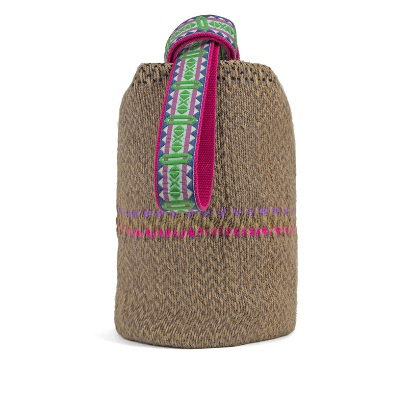 Boho Brown Jute Handwoven Bucket Bag in Purple detail view