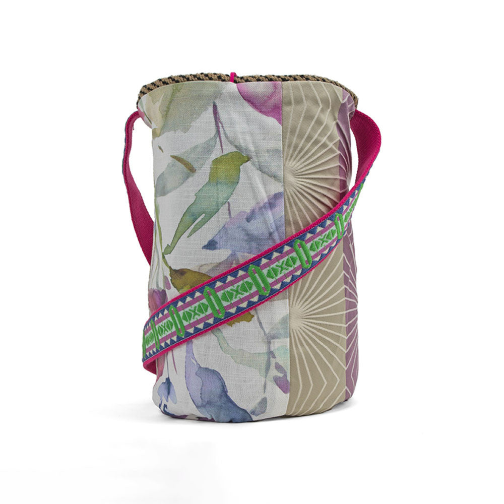 Boho Brown Jute Handwoven Bucket Bag in Purple