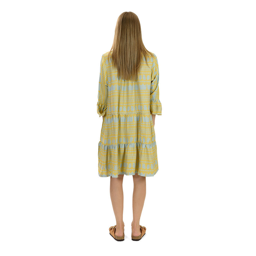 Kaftan Dress in Champagne Yellow & Teal detail view
