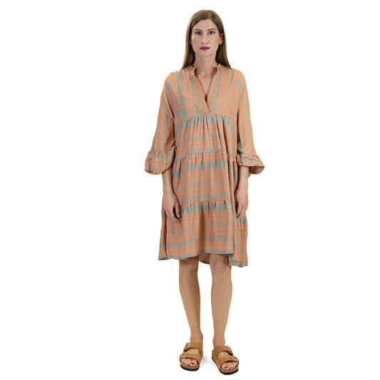 This Greek cotton Kaftan Dress in Tangerine and Olive Khaki is an all-occasion dress for summer. It is ideal for casual lounging, a picnic in the park or a night out with heels and statement jewellery.