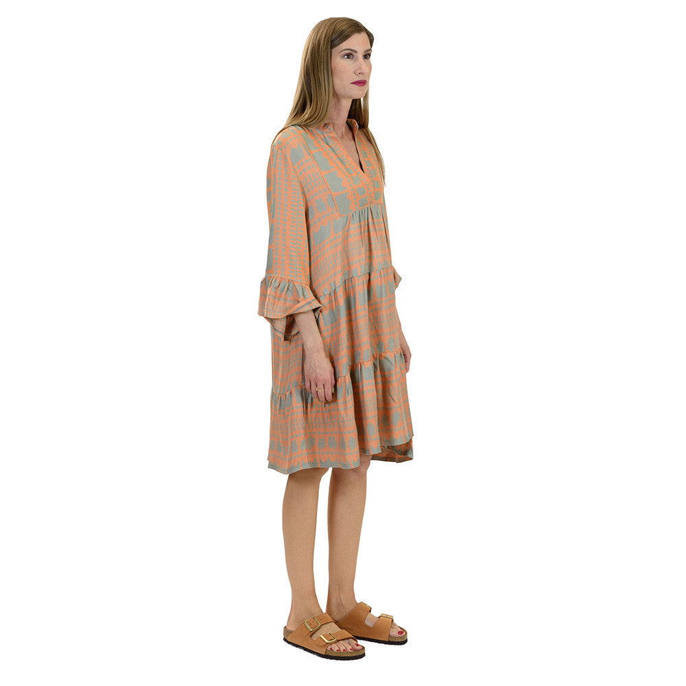 Kaftan Dress in Tangerine & Olive Khaki detail view