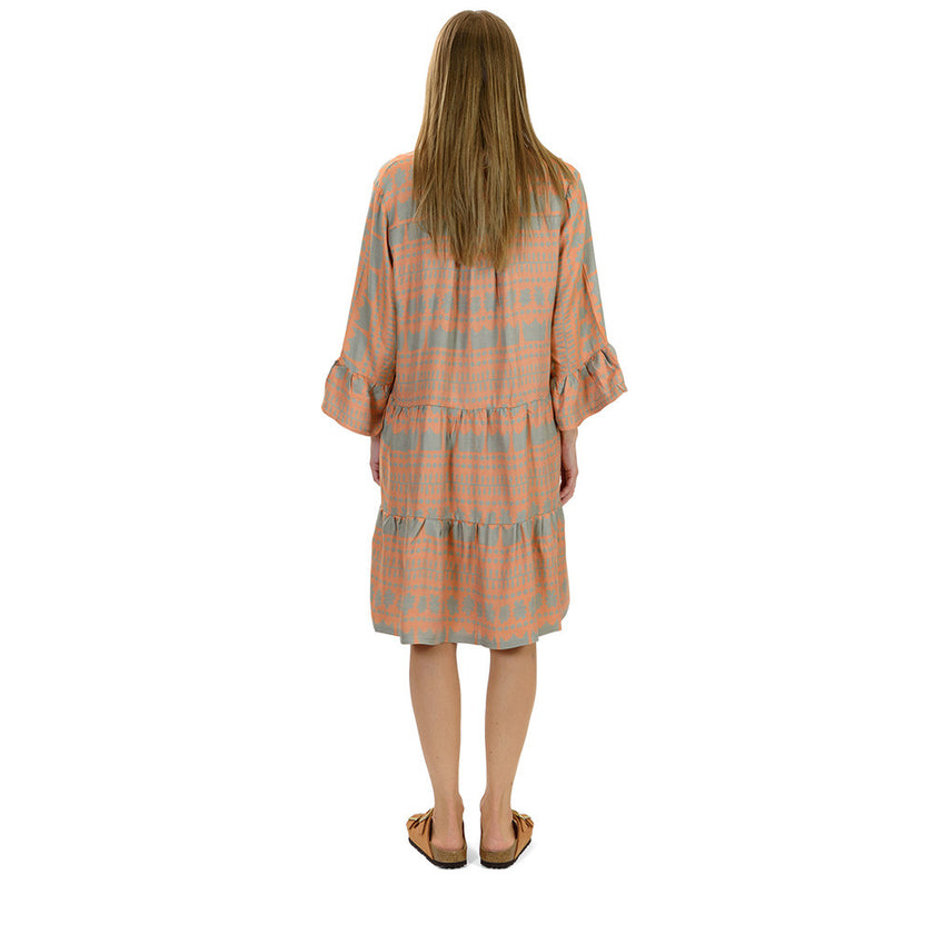 Kaftan Dress in Tangerine & Olive Khaki styled view