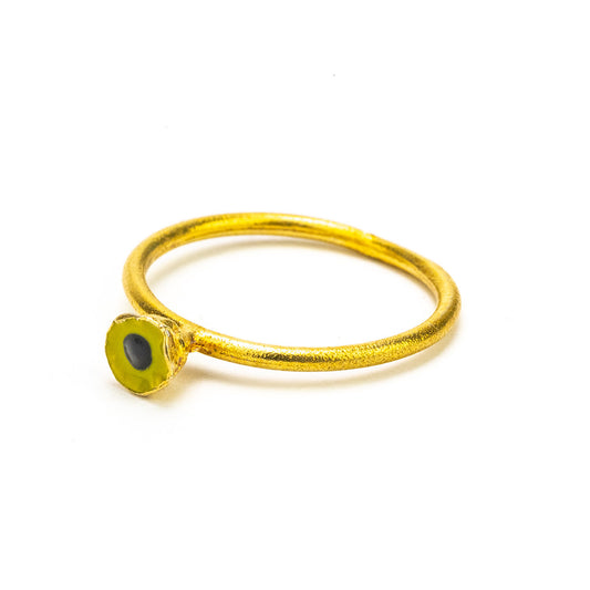 Kiwi Green Flower, Ring, in Gold Plated Silver