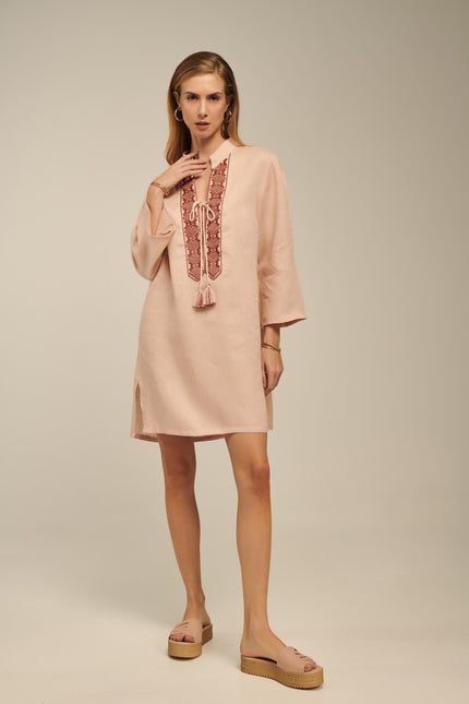 Ione Kaftan, Linen Dress in Champagne Pink