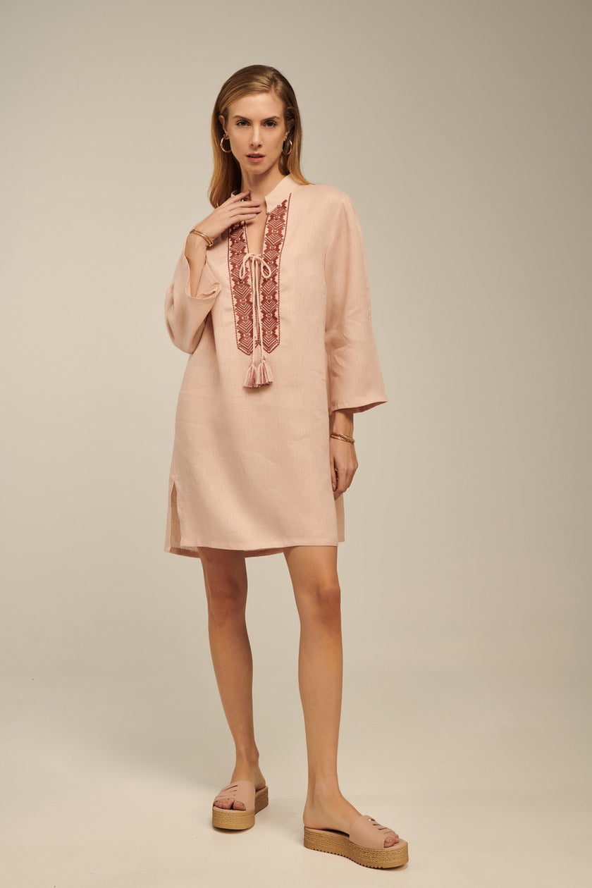 Ione Kaftan, Linen Dress in Champagne Pink