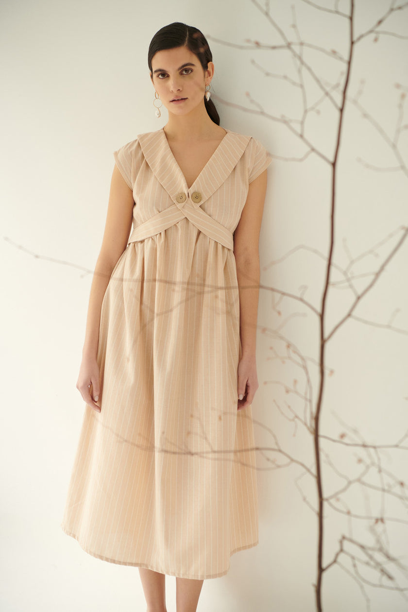 Magnolia, Linen Dress in Champagne Pink styled view