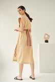Lysimachia, Linen Dress in Caramel, Embroidered detail view