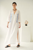 Lobelia, Linen Dress in White, Embroidered