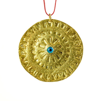 Large Round Evil Eye Disc, Pendant in Gold-plated Silver