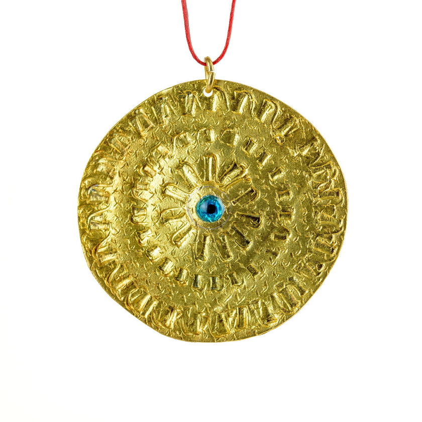 Large Round Evil Eye Disc, Pendant in Gold-plated Silver