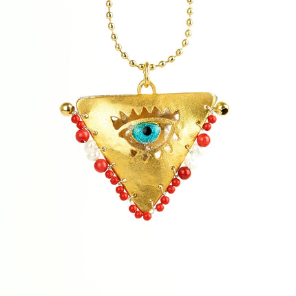 Greek Artisan Filakto Necklace with Pearls & Ruby Beads