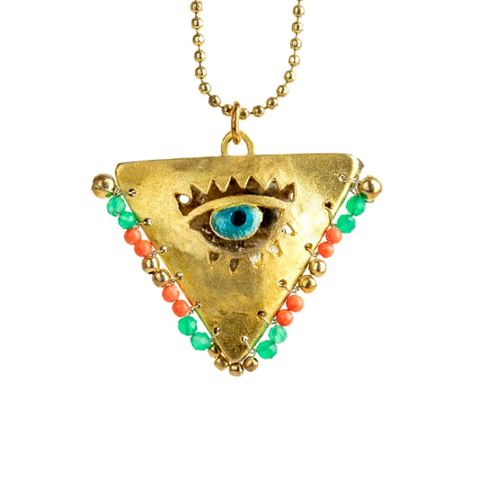 Viridian Green and Coral "Fylachto" Talisman,  Lucky Charm, Pendant