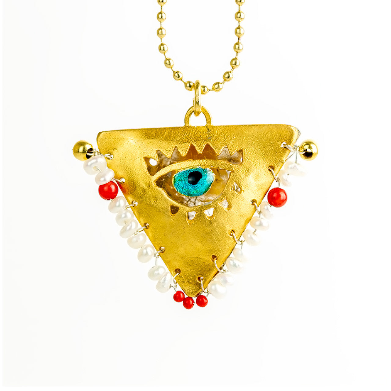 White Pearl & Passion Red Filakto Talisman | Greek Lucky Charm Pendant