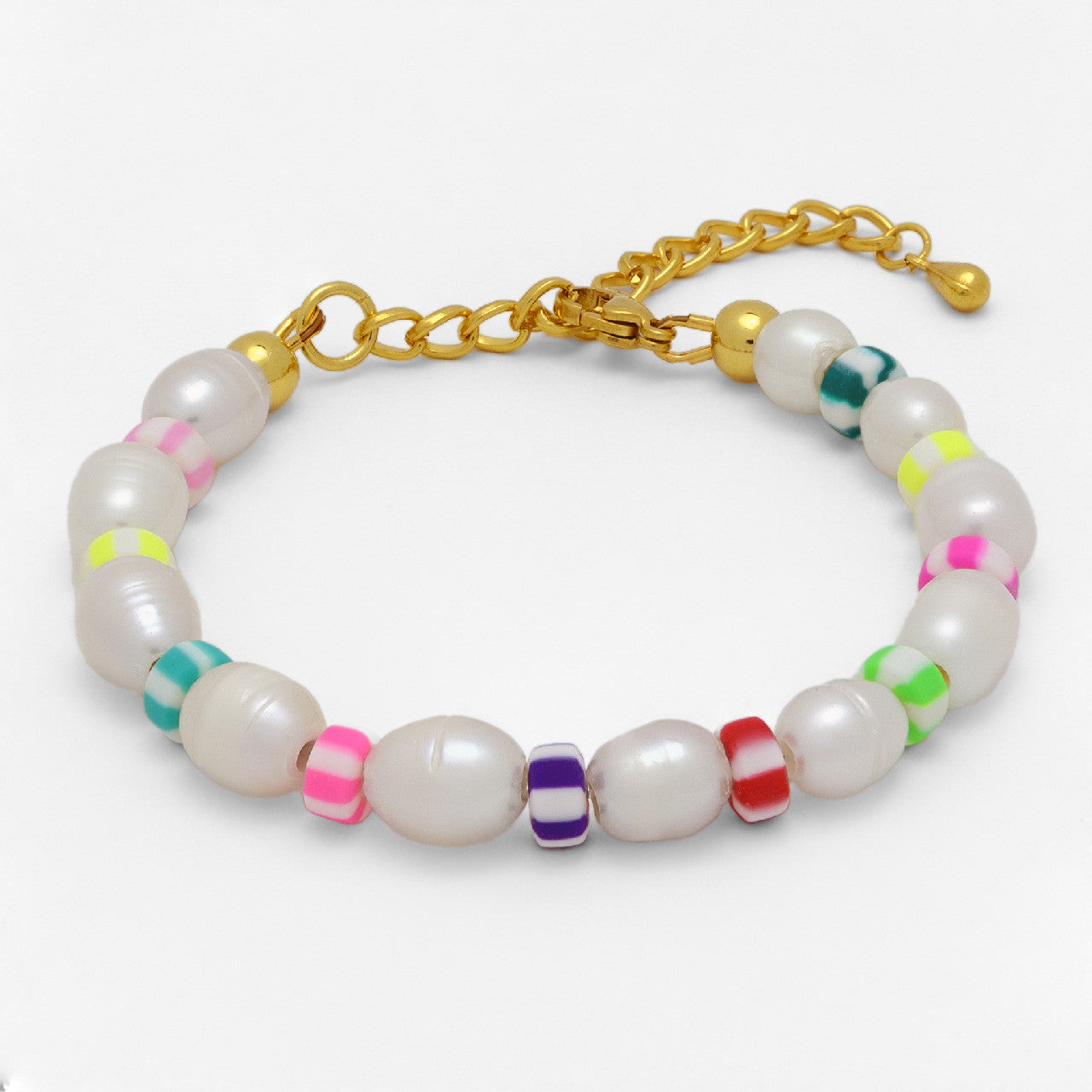Handmade Freshwater Pearl & Colorful Bead Adjustable Bracelet