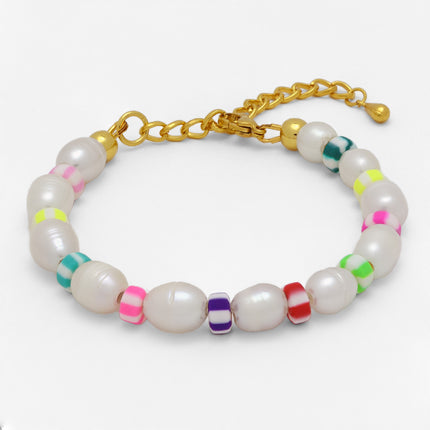 Handmade Freshwater Pearl & Colorful Bead Adjustable Bracelet
