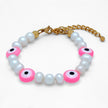 Large Pearls and Multi Pink Evil Eye Adjustable Bracelet Handcrafted in Greece