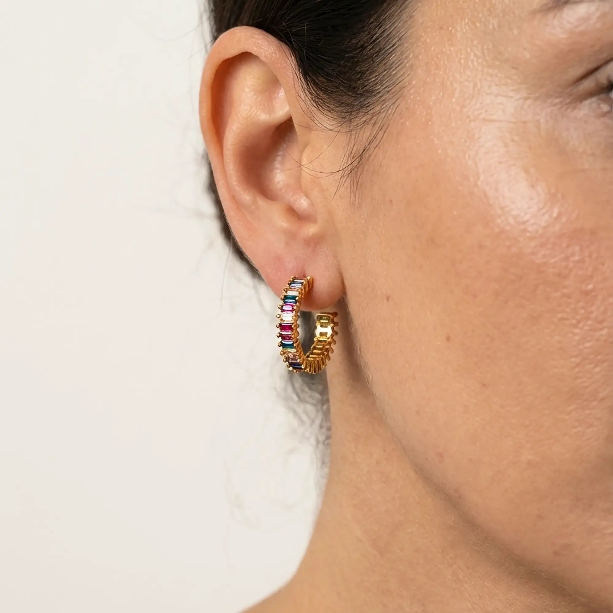 Large Rainbow Zircon, Circle , Hoop Earrings