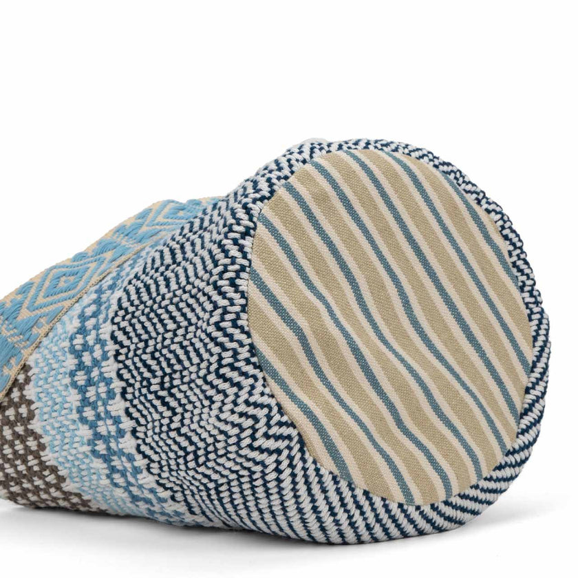 Shades of Blue and Brown Handwoven Bucket Bag detail view