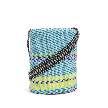 Light Blue and Fluo Yellow Handwoven Bucket Bag